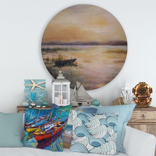 Designart - Pastel Sunset Over The Lake - Nautical & Coastal Metal Circle Wall Art